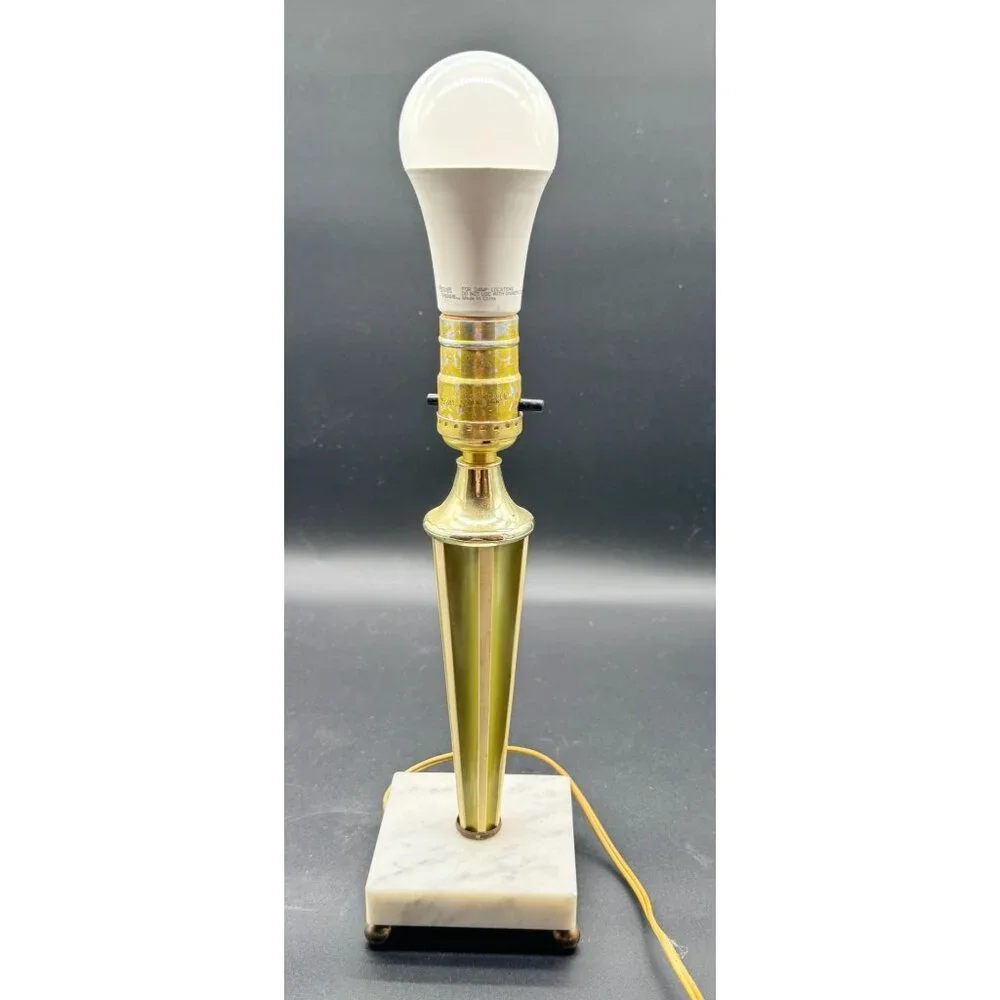 Vintage MCM Green & Cream Marble Base Table Lamp Working 11